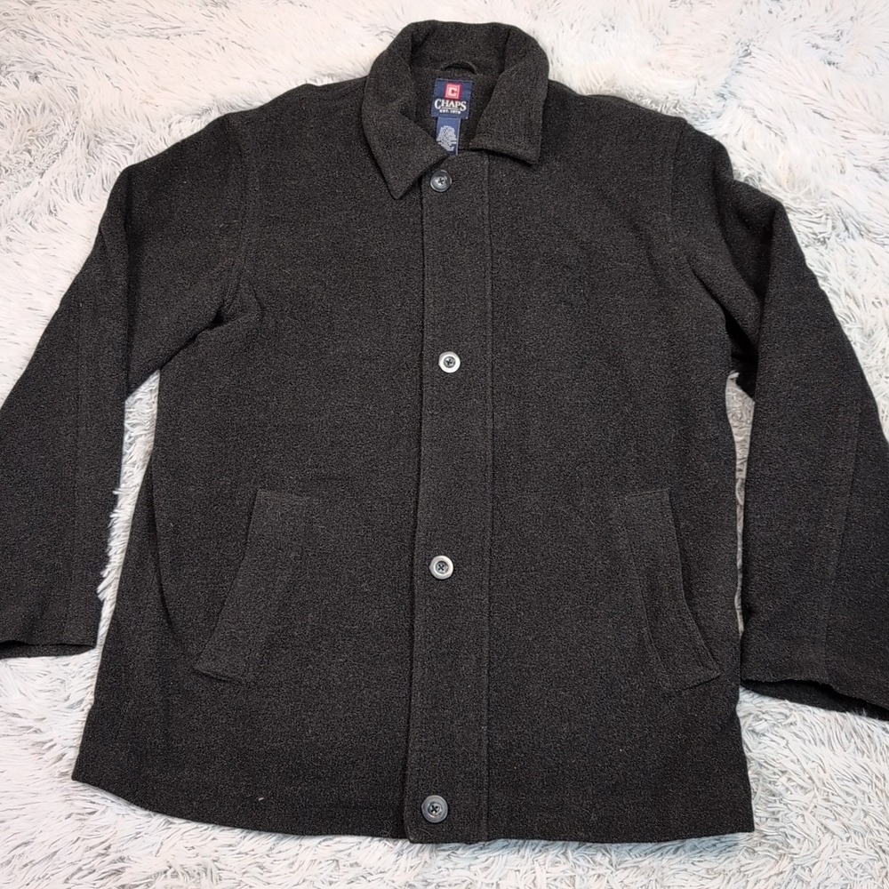 Chaps Jacket Mens M Black‎ Wool Blend Coat Warm Preppy Career Cozy Soft Pockets